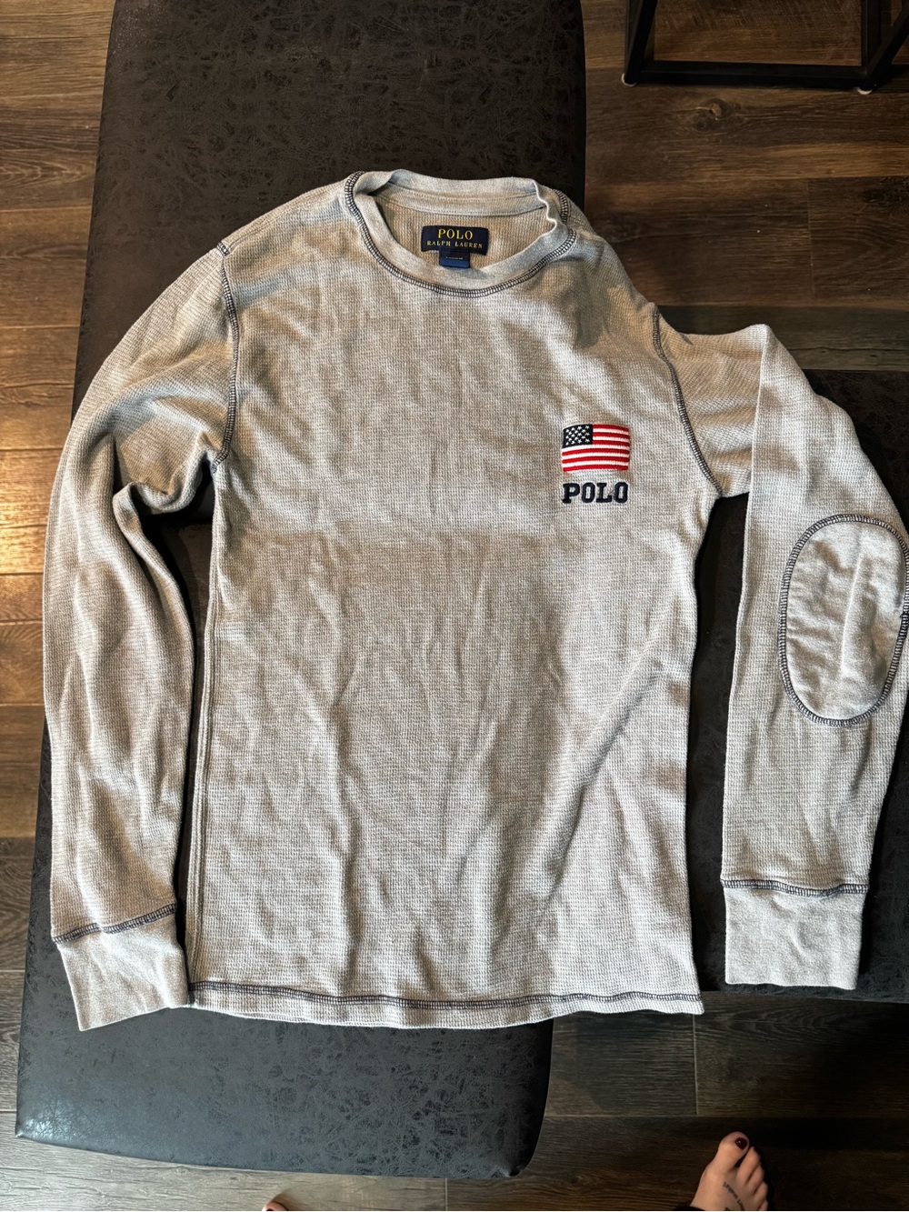Polo by Ralph Lauren Light Gray Thermal Crew with Embroidered Flag
